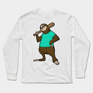 Sloth at Baseball with Baseball bat Long Sleeve T-Shirt